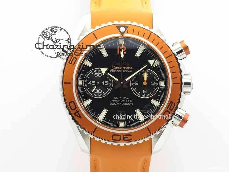 0408 Planet Ocean Master Chrono 45mm SS OM 1:1 Best Edition Black Dial On Orange Rubber Strap A Attractive 8170